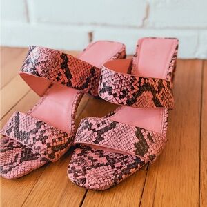 Topshop Pink Snake Print Block Heels Size 38 | 2” Heel